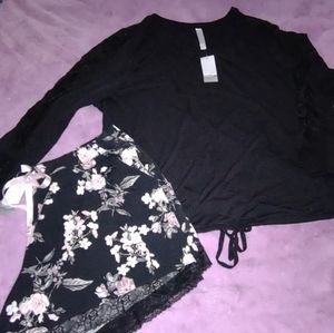 New with Tags! Lane Bryant Pajamas Set. Floral Shorts & Black Top. Size: 18/20